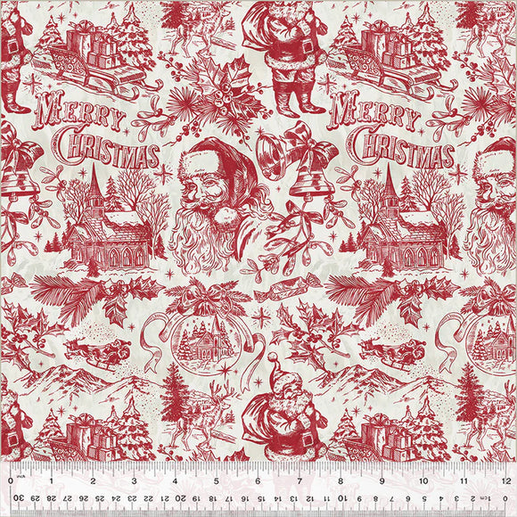 Vintage Christmas Toile i rød af Deborah Edwards for Northcott