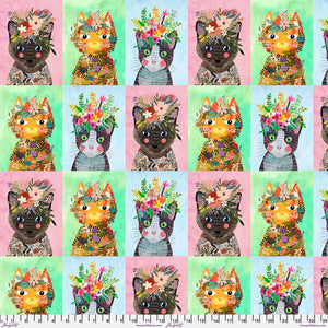 More Floral Kitties "panel" fra kollektionen Floral Pets af Mia Charro for Free Spirit