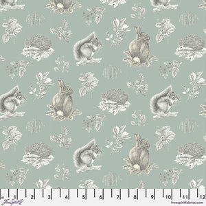 Squirrel & Hedgehog i farven Sky fra kollektionen Woodland Blooms af Sanderson for Freespirit Fabrics