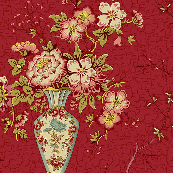 Vase i farven Crimson fra kollektionen Anne's English Scrap Box af Di Ford for Andover Fabrics