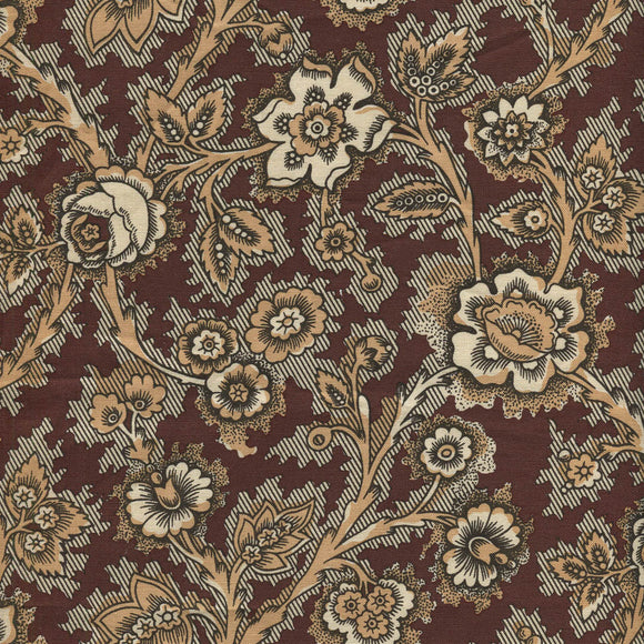 Brun Blossom on curve  - Antique Welsh Chintz af Antique Textiles Company London